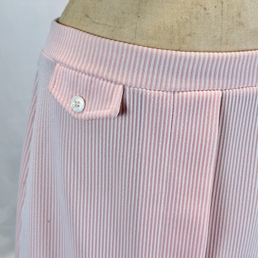 VINTAGE candy stripe pastel pink ticking midi skirt textured button pocket‎ 70s